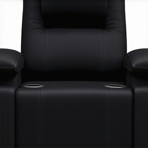 Modern loveseat recliner equipped with cup holders, USB ports, and Bluetooth speakers in a stylish home theater setting