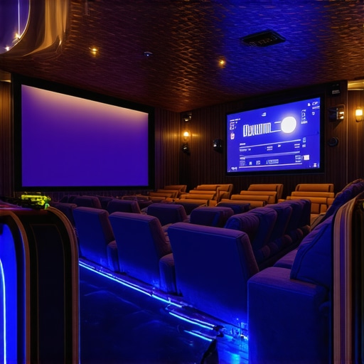 Luxurious home theater with high-tech recliner loveseats and personalized features