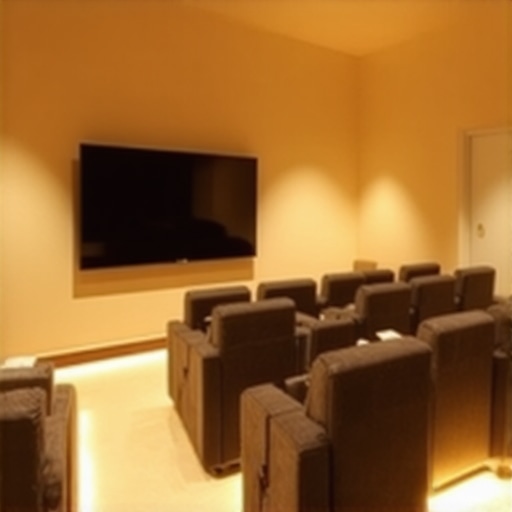 Smart modular recliners with ambient lighting in a cozy home theater