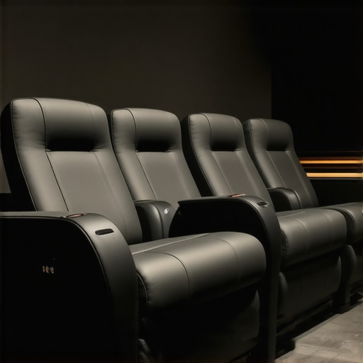 Futuristic home theater seating with integrated biometric sensors and modular components