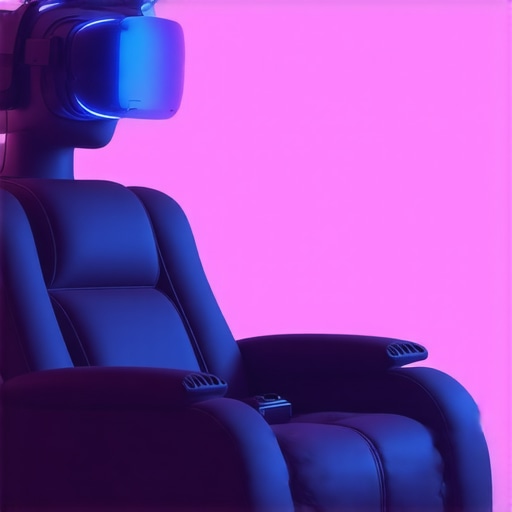 High-tech home theater recliner with biometric sensors and virtual reality headset