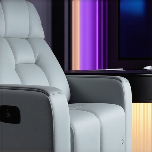 A contemporary home theater chair equipped with augmented reality display and ergonomic support
