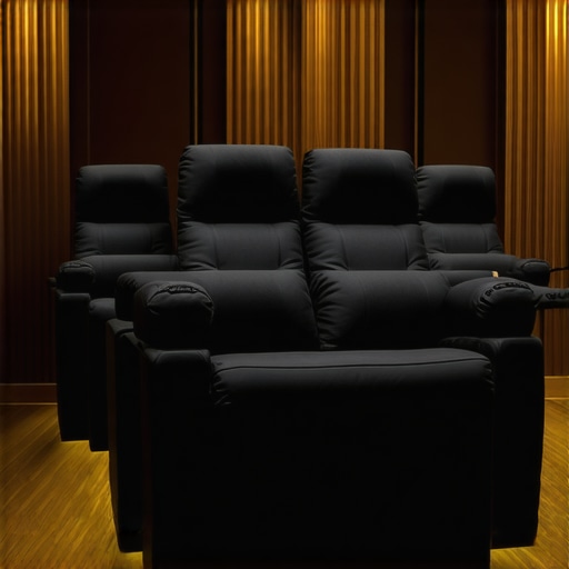 High-tech home theater chair with embedded sensors, AR display, and vibration technology in a contemporary setting.