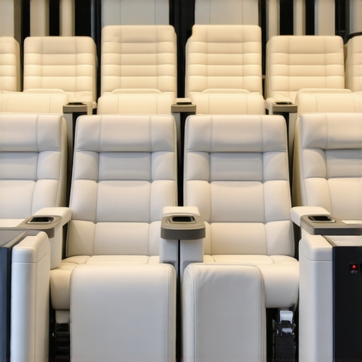 A sleek, customizable home theater seating with smart features and modular design elements