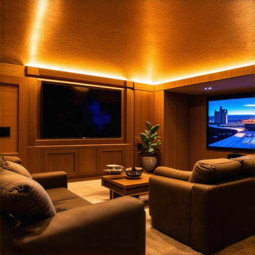 Contemporary home theater with customizable loveseats and integrated smart features