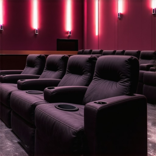 Modern luxury theater seats with integrated cup holders and ergonomic features
