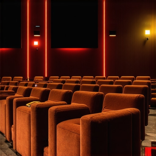 Modern home theater with ergonomic recliners, advanced tech features, and ambient lighting