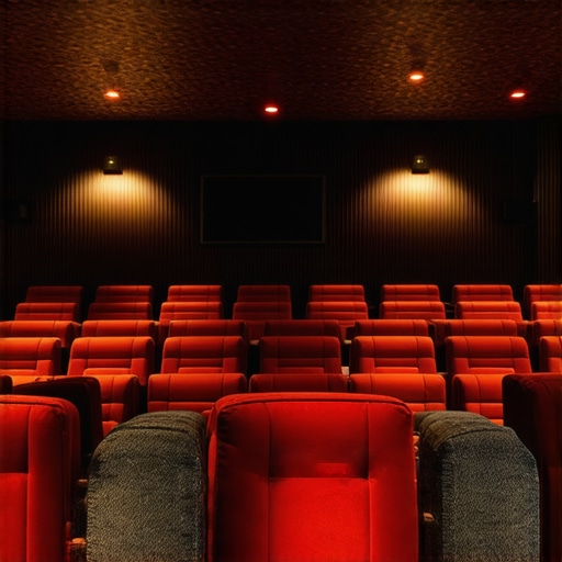 Modern, ergonomic home theater seats with smart controls and acoustic materials in a luxurious room setting.
