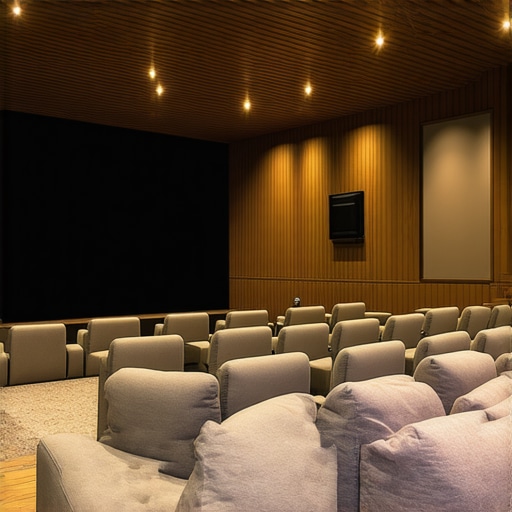 A stylish home theater with customizable modular seating and sustainable fabrics.