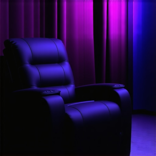 Modern home theater recliner with integrated control panel and ambient lighting