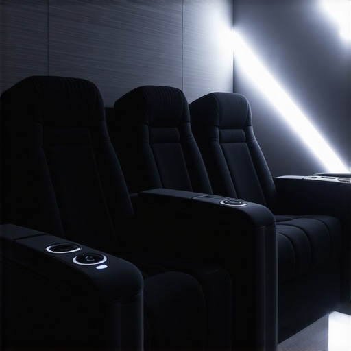 Futuristic home theater seats featuring embedded tech and sleek design in a modern setting