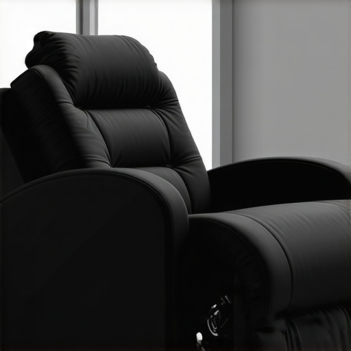 A high-tech, multi-adjustable home theater recliner with smart features and contemporary aesthetic.