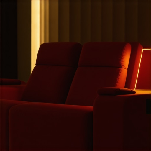 A futuristic home theater chair showcasing adjustable design, smart controls, and ambient lighting features.