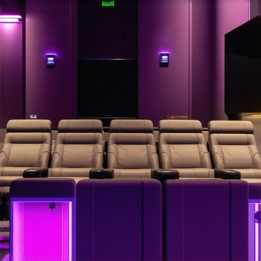 Futuristic home theater seats with built-in technology and eco-friendly design elements.