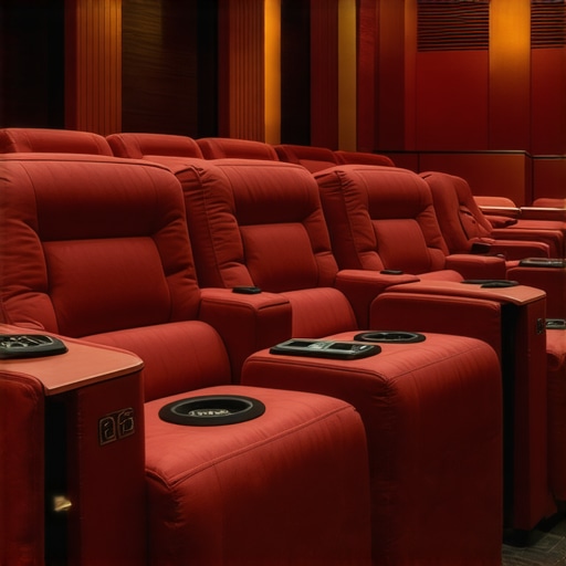 Luxurious home theater seats featuring smart technology and multi-functional cup holders.