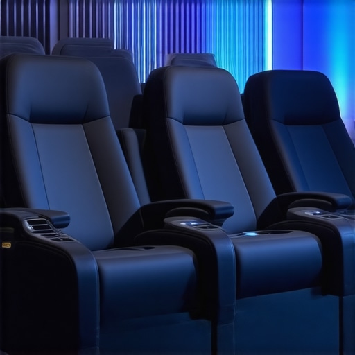 A modern home theater chair integrated with biometric sensors and customizable features