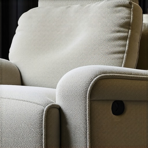 Close-up view of eco-friendly fabric used on a modern home theater recliner, showing texture and durability.