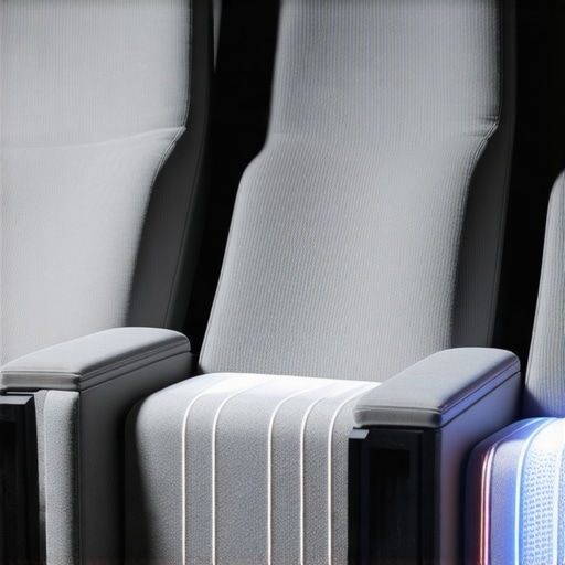 Close-up view of advanced sound-absorbing fabric layers on premium home theater seating.