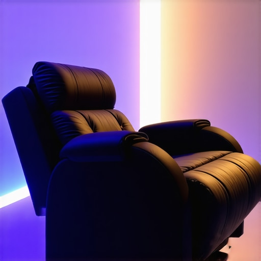 A conceptual image of a modern home theater recliner featuring embedded technology and adjustable features