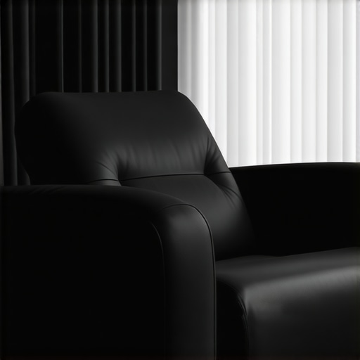 A sophisticated home theater recliner featuring built-in control panel and premium materials, set in a stylish room
