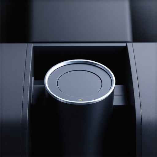 Detailed view of a modern home theater recliner's cup holder featuring smart sensors and modular design.