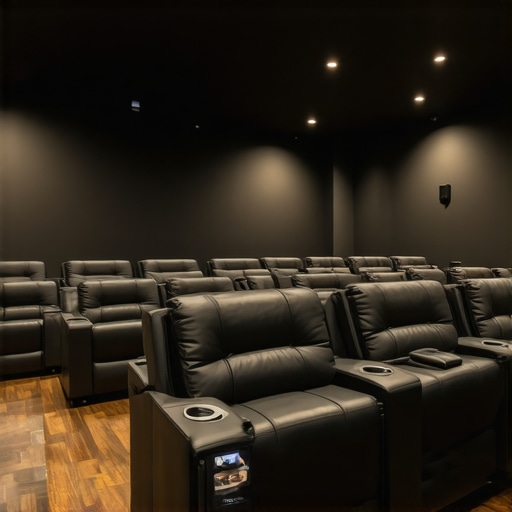 High-tech home theater seating with adjustable features, integrated cup holders, and smart controls.