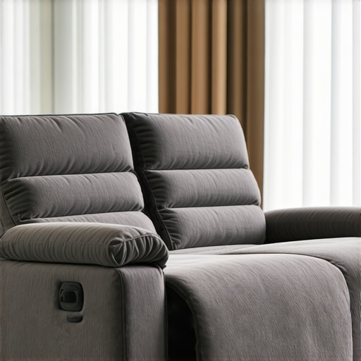 A modern, high-tech recliner loveseat featuring smart controls and sustainable materials.