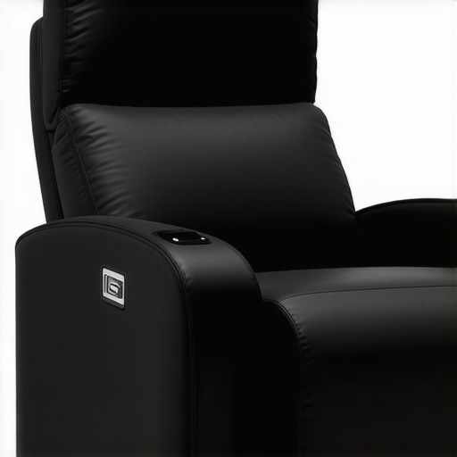 A futuristic home theater recliner equipped with sensors and adjustable features