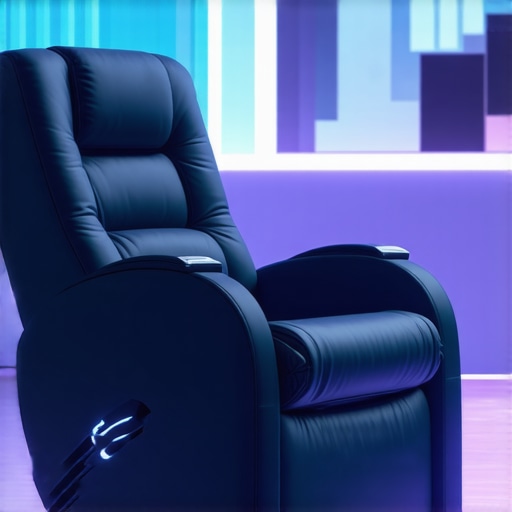 A high-tech home theater recliner equipped with biometric sensors and AI controls.