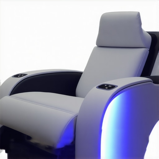 Modern home theater recliner with tech features and ambient lighting