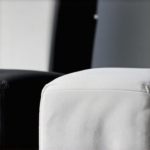 Close-up of recycled and biodegradable fabric used in home theater chairs with eco-labels