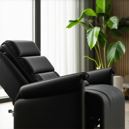 A high-tech recliner chair with health monitoring and AI controls in a sleek living room setting.