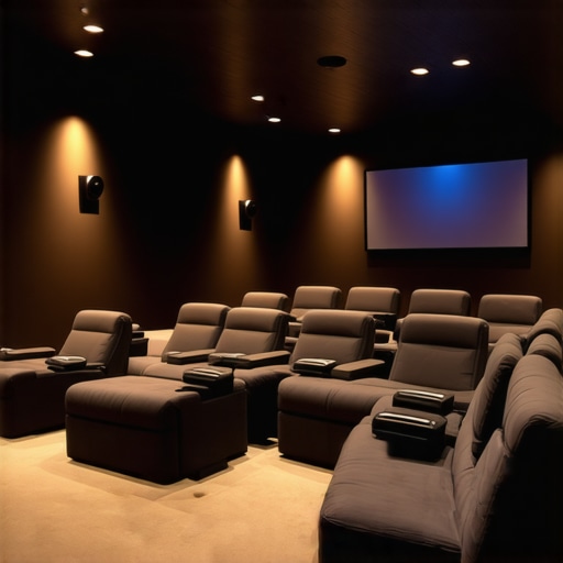 Modern home theater room featuring modular recliner seating, integrated sensors, and adaptive acoustics
