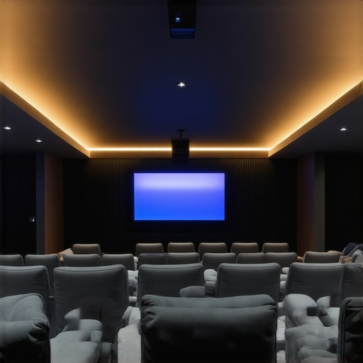Contemporary media room featuring customizable modular seating and ambient lighting.
