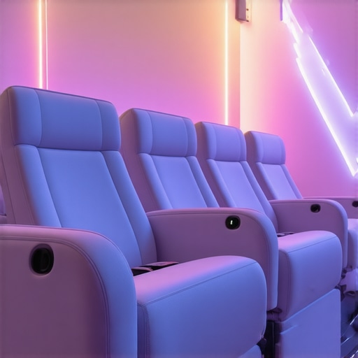 Modern home theater seats with embedded sensors and customizable surfaces
