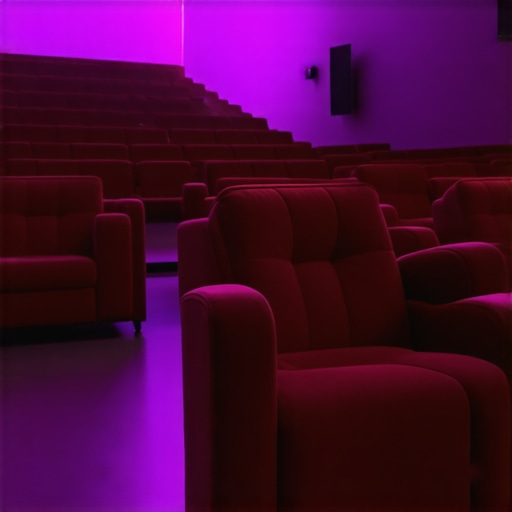 A futuristic home theater seat equipped with touch controls, ambient lighting, and speakers