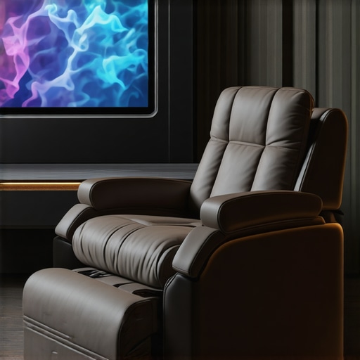 Futuristic smart home theater recliner with integrated technology.