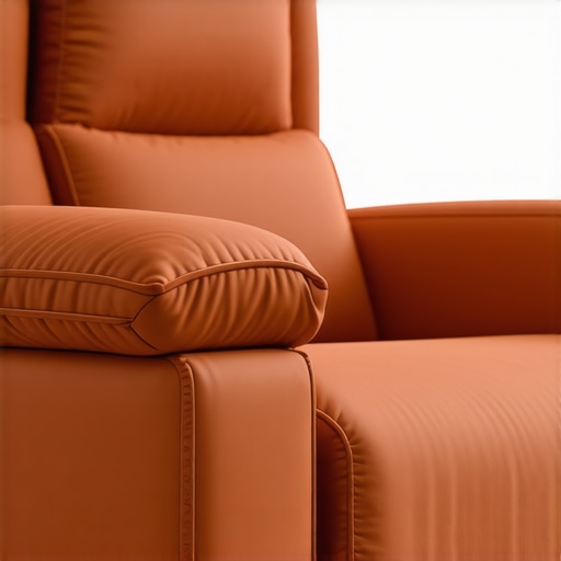 A luxurious home theater recliner with ergonomic contours and built-in technology features