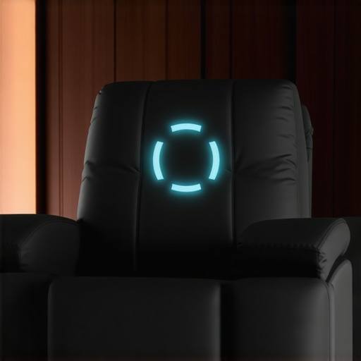 Detailed view of biometric sensors and adjustable support mechanisms in high-end recliner chair.