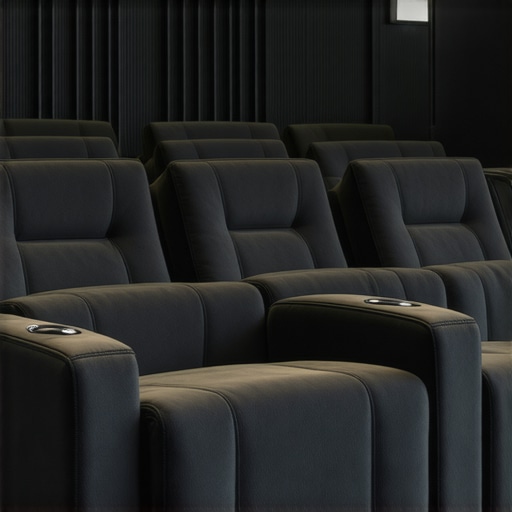 Modern home theater seats showcasing advanced materials and embedded tech features.