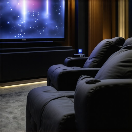 A modern, luxurious home theater recliner with integrated sensors and maintenance features in a stylish media room.