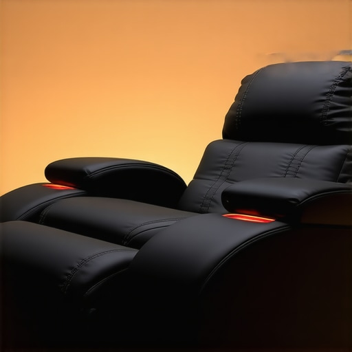 Futuristic recliner chair featuring embedded sensors and adaptive surface lighting, illustrating advanced ergonomic technology