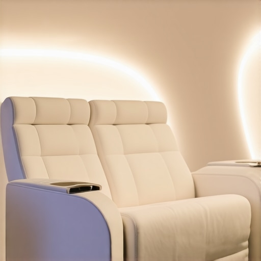 High-tech home theater chair with biometric sensors and customizable lighting