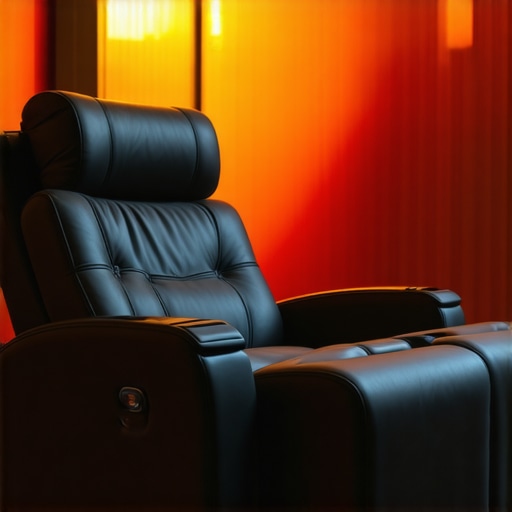 Modern home theater recliner with embedded control panel and ambient lighting