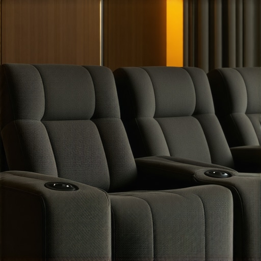 Futuristic home theater recliner with integrated smart tech and adaptive materials.