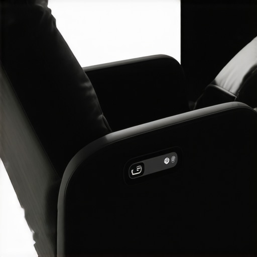 Close-up of a luxurious home theater recliner featuring biometric sensors and embedded control panel for personalized comfort
