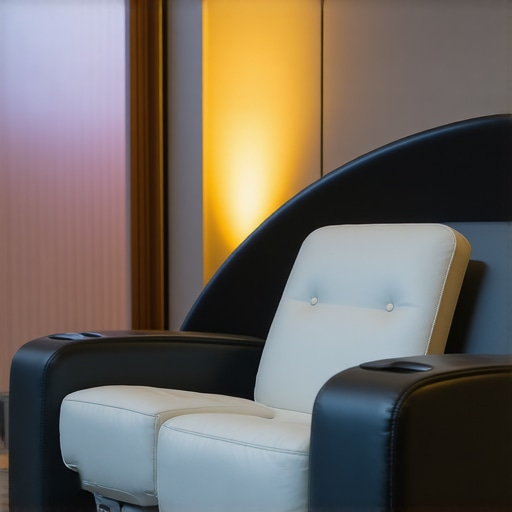 Modern home theater chair equipped with biometric sensors and customizable features for personalized comfort