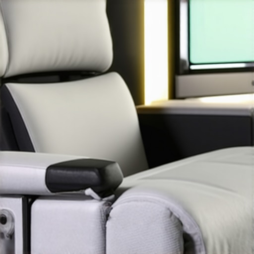 Close-up of a high-tech recliner featuring adaptive materials and embedded sensors for personalized comfort.