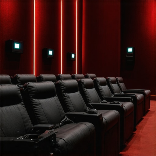 Stylish, modular home theater seats with ambient lighting and smart features in a contemporary setting
