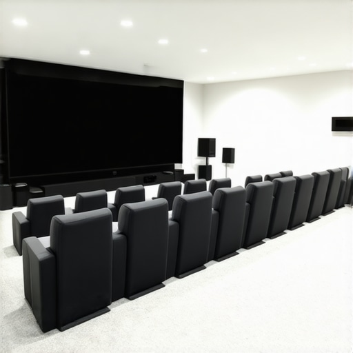 A contemporary home theater setup with customizable low-back recliners positioned for superior surround sound experience
